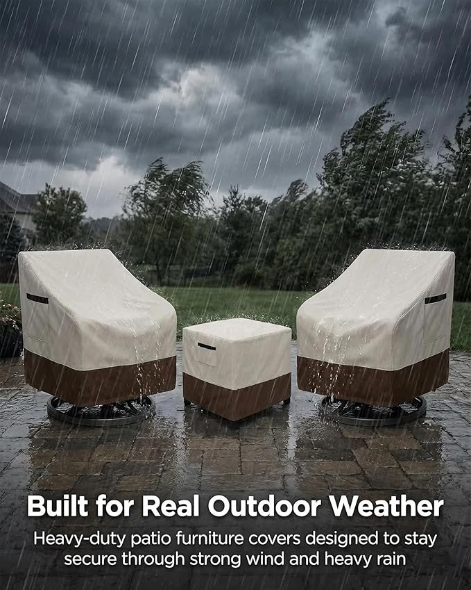 3-Piece Patio Bistro Furniture Cover Set, Heavy-Duty 600D Waterproof Outdoor Furniture Covers, UV Resistant, Designed for Everyday Outdoor Use on Patio, Deck & Backyard, Beige and Brown