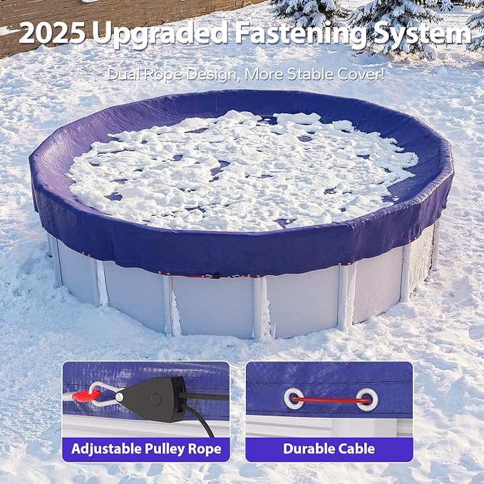 24 FT Round Pool Cover, [ 2025 Upgraded ] Above Ground Pool Cover, Heavy Duty Winter Pool Cover, Cold and UV Resistant, Cable and Pulley System