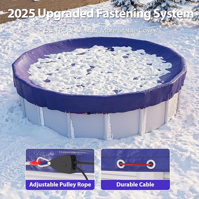 15 FT Round Pool Cover, [ 2025 Upgraded ] Above Ground Pool Cover, Heavy Duty Winter Pool Cover, Cold and UV Resistant, Cable and Pulley System