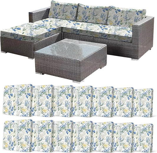 CALBODE 14 Pcs Stretch Outdoor Seat Cushion Covers, Washable Chair Seat Cover for Patio Furniture Cushions Soft Indoor and Outdoor Couch Cover Replacement (Bluebell, Cover Only)