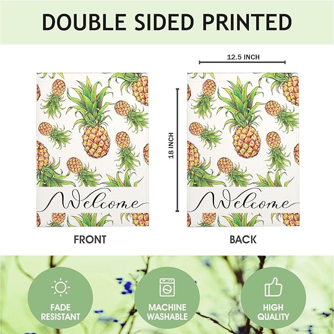 Mugod Pineapples Burlap Garden Flags 12.5x18" Double Sided, Cute Fruit Design Summer Yard Flags Spring Summer Farmhouse Seasonal Outdoor Flag
