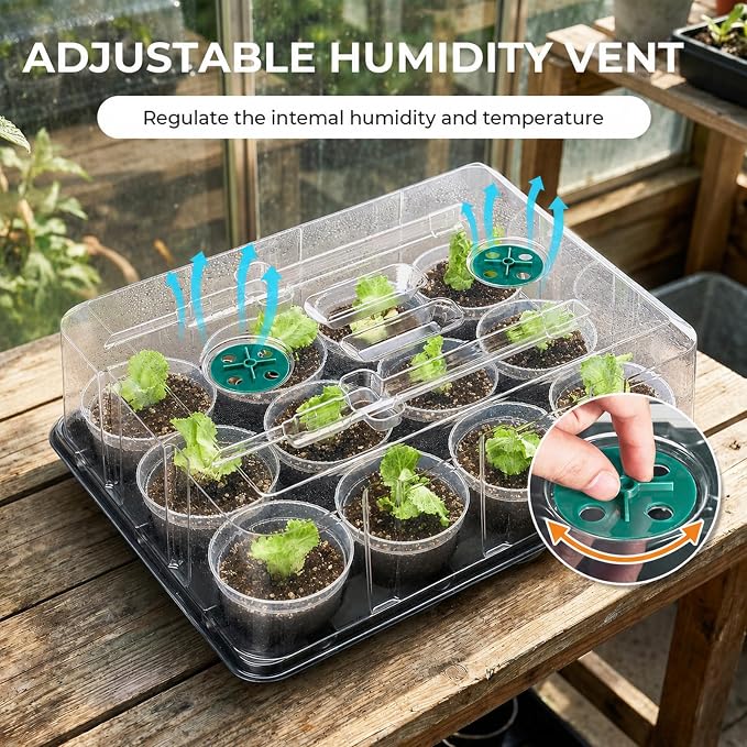 homenote 4 Inch Seed Starter Trays 2 Pack, 12-Cell | With Grow Light, Humidity Dome, 24 Pcs 4" Nursery Pots, Plastic Germination Kit