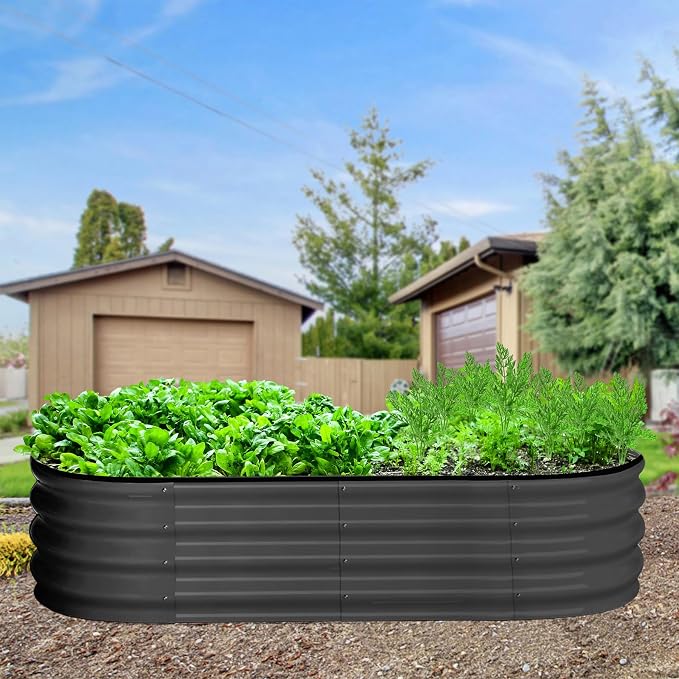 GarveeLife 2 Pcs 4.5x2x1.5ft Oval Raised Garden Bed,Galvanized Raised Beds,Open-Ended Base Metal Raised Planter Beds,Garden Bed Outdoor,Planter Raised Boxes for Vegetables, Flowers,Tool-Free Asse,Gray