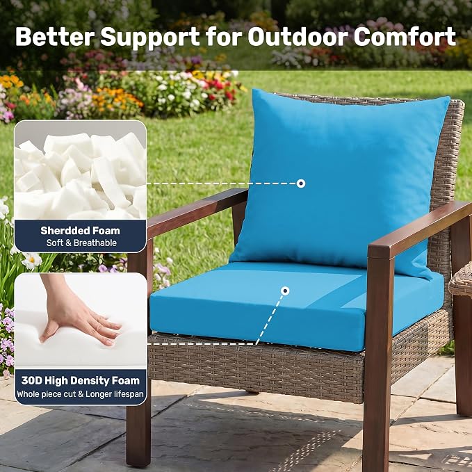 UNIKOME Outdoor Seat Cushions 22 X 22 Inch - Water-Resistant & Fade Resistant, Removable Cover Patio Furniture Cushions for Chair, Sofa, Couch, Wicker, Light Blue