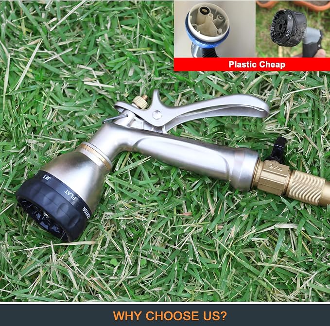 ESOW Garden Hose Nozzle 100% Heavy Duty Metal, Water Hose Sprayer with 7 Watering Patterns, Rear Trigger Design, High Pressure Nozzle Sprayer for Watering Plants, Car and Pet Washing