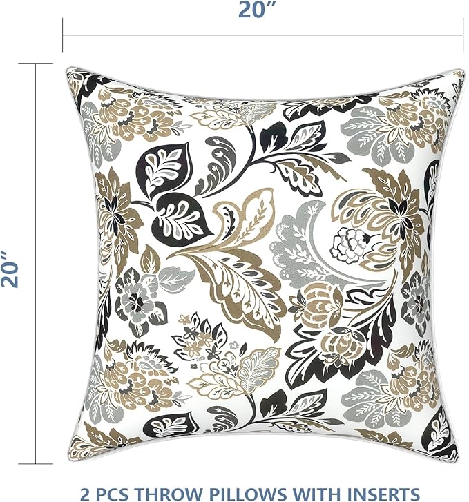 LVTXIII Outdoor Throw Pillows 20x20 Patio Waterproof Square Pillows with Piping Fade Resistant Accent Pillow for Spring Summer Garden Decoration, Set of 2, Dailey Tan