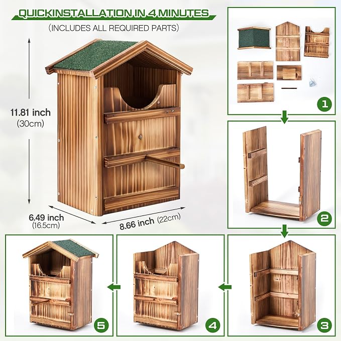 Yaocom Screech Owl House with 12ft Pole Wooden Kestrels Box with Waterproof Roof Ground Socket, Screws, Adapter Fasteners Predator-Resistant Nesting for Outside Prebuilt Purple Martin Bird Bat