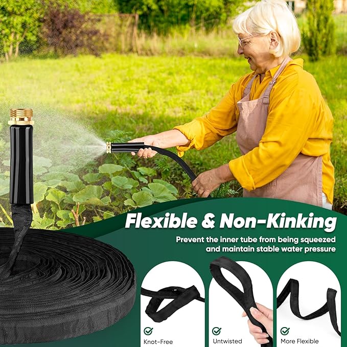 Garden Hose 50 ft, Non-Expanding Water Hose, Flexible Ultra-Light, Anti-Kink, Wear-Resistant, Portable, Easy Storage, Hose with 3/4 for Outdoor, Garden, Yard and Lawn