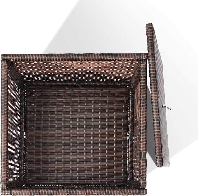 Decorative Garden Hose Storage Box with Lid, Weather Resistant Handwoven PE Rattan Water Hose Holder, Storage For Garden Tools, 200FT 5/8'' Hose Capacity