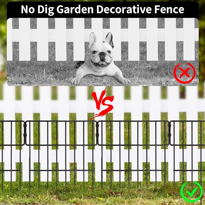 ULIOK Animal Barrier Fence, 25 Panels No Dig Fence, 27ft(L) x 17in(H) Dog Fencing Rabbit Fences, 1.52in Spike Spacing Rustproof Metal Fences Border for Outdoor Yard with Cable Ties and Cutting Plier