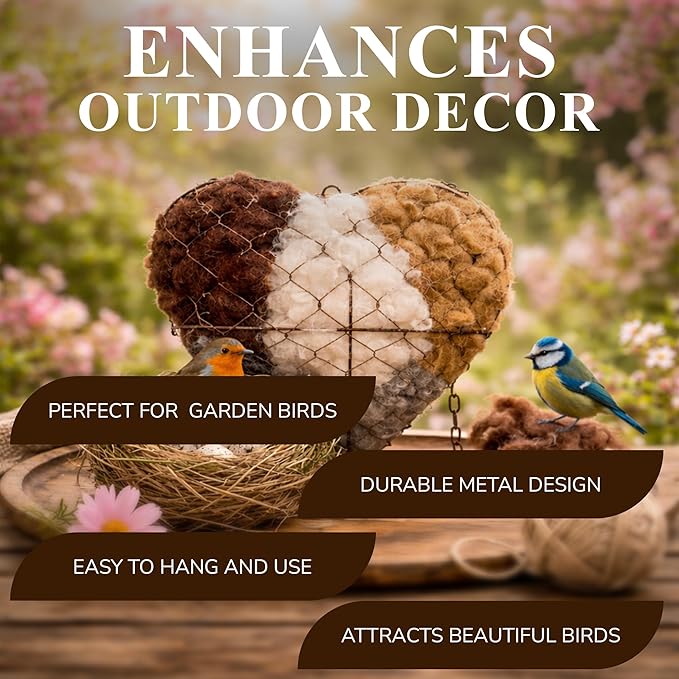 Alpaca Fiber Bird Nesting Heart – Natural Bird Nesting Material, Soft Alpaca Bird Nesting Heart for Outdoor Garden Birds & Nest Building Support