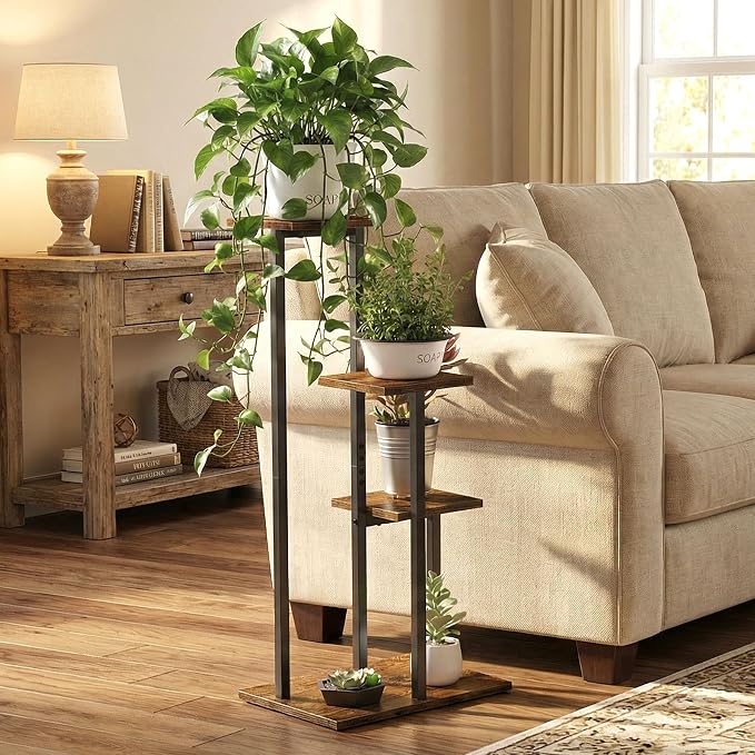 3 Tier Plant Stand Indoor, Tiered Plant Stands for Indoor Plants Multiple, Corner Flower Stand for Living Room, Multi-Layer Vintage Design Plant Shelf | Sturdy wood structure, space-saving corner design. Multi-layer rack holds multiple potted plants,id...