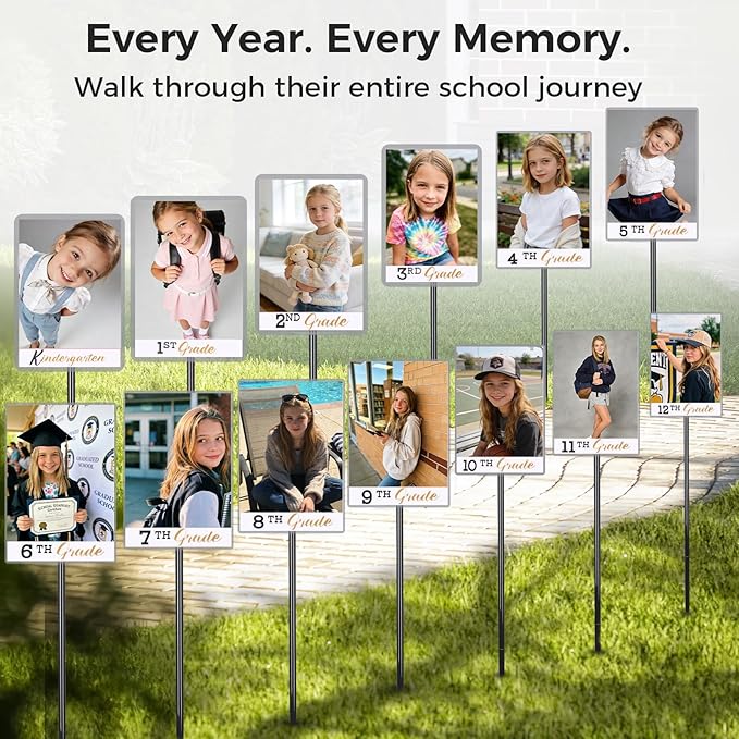 2026 Graduation Decorations– K–12 Photo Display Yard Signs with Stakes, Senior School Year Picture Timeline Lawn Decorations, Supports Photos up to 8×10, Class of 2026 Graduation Gifts Party Decor