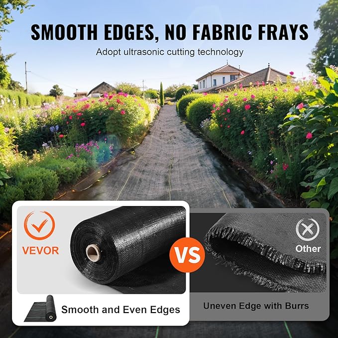 VEVOR Weed Barrier Landscape Fabric, 3x300 FT Heavy Duty Garden Weed Fabric, 3.2Oz Woven Weed Control Fabric, Weed Blocker Mat, Easy Setup, Durable PP Gardening Fabric for Driveway Ground Cover, Black | Soil-Friendly and Highly Permeable,Smooth and Pre...