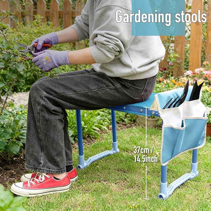 Folding Garden Stool and Kneeler, Heavy Duty Garden Kneeler and Seat, Kneeling Device for Gardening, Gardeners and Seniors (Blue)