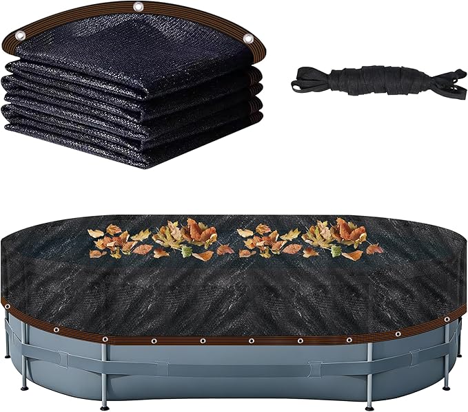 Pool Leaf Net Cover 15x30 Oval Above Ground, Black Mesh Swimming Pool Net Cover with Winch & Cable, Heavy-Duty Tear Resistant UV-Protected Weatherproof (Black, Oval-15FTX30FT)