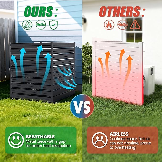GILPWA 42" H x 38" W (2 Panels) Outdoor Privacy Screens, Air Conditioner Fence Metal Trash Can Privacy Fence Panels for Garden, Pool Equipment Enclosure, No Dig Backyard Patio Fencing (Black)