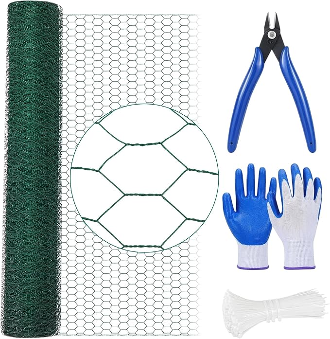 GlikCeil 48 in x 100 ft Chicken Wire Fencing, Metal Chicken Wire Fence for Crafting, Garden Protection, 0.5 Inch Hexagonal Galvanized Hardware Cloth Netting for Fowl Coop Barrier, Rabbit Cage(Green)