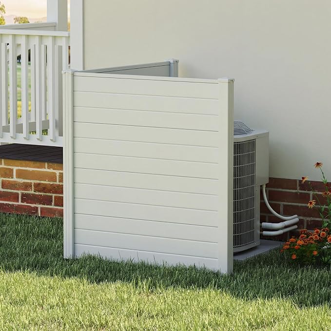 HAPPYGRILL Air Conditioner Fence, 2 Panels Outdoor Privacy Fence Screen w/3 Stakes, 48”W x 48”H PP Pool Equipment Enclosure Trash Can Screen, Decorative Garden Fences for AC Unit Patio Lawn, White