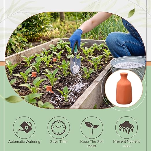 DoubleFill 1 Pcs 50 oz Ollas Terracotta Watering Pots Self Watering Planter Insert Terracotta Globes Clay for Outdoor Indoor Garden Plants, Easy to Refill