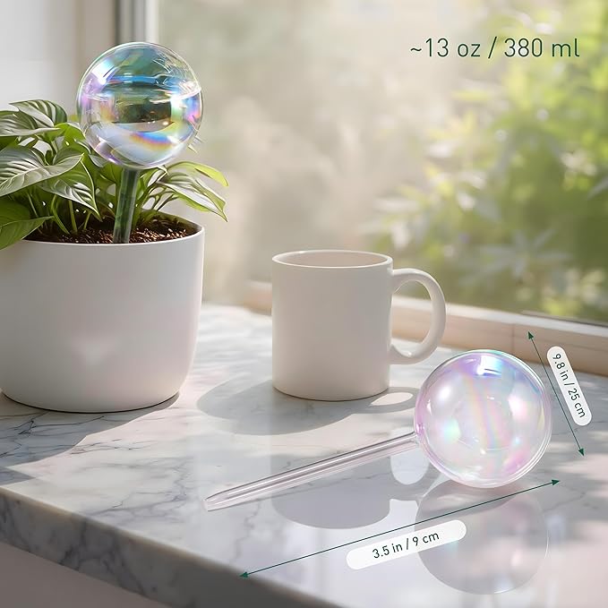 Soilagua Large Extra-Thick Clear Glass Plant Watering Globes, Rainbow Gradient Self Watering Devices for Indoor & Outdoor Plants, AutomaticWaterer Spikes, Perfect for Daily or Vacation Use, 6-Pack