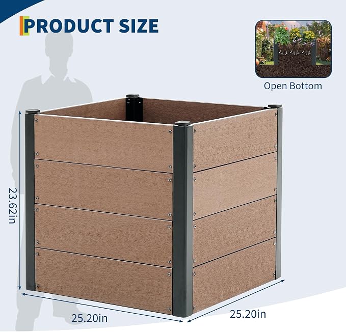 Garden Raised Bed, 25 * 25 * 24in Deep Root Planter Box for Patio, Outdoor Herb, Vegetable, and Flower Gardening - Durable Wooden Style Planter Box for Easy Mobility and Clearance