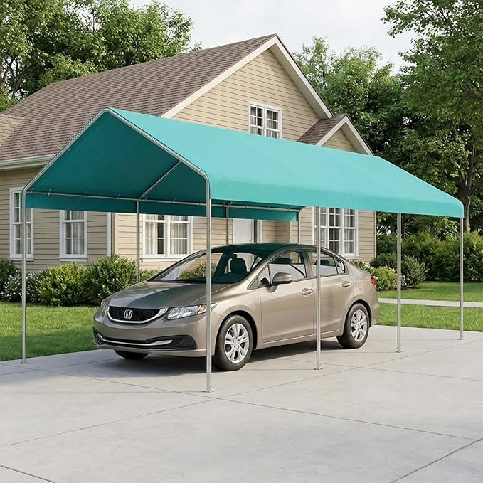 COWVIE 10 x 20 FT Carport Canopy Replacement Cover, with 46Pcs Long Ball Bungees, Waterproof Garage Top Tent Shelter Tarp, Only Top Cover