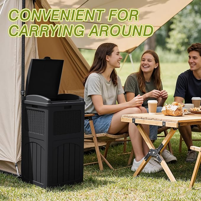 Greesum 33 Gallon Outdoor Trash Can with Lid (2-Pack), Heavy Duty Resin Garbage Bin, Waterproof & UV Resistant for Patio, Garden, Deck, Yard, Dark Black
