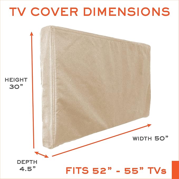 Outdoor TV Cover 55 inch - with Zipper, Weatherproof, Waterproof 360 Degrees Protection, Soft Non Scratch Interior - Beige
