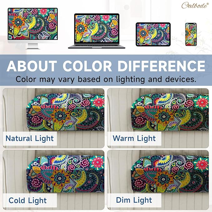 CALBODE 8Pcs Stretch Patio Cushion Cover, Boho Floral Couch & Sofa Slipcovers for Patio Furniture Cushions Washable Reusable Couch Covers Replacement for All Season, Breathable (Paisley, Cover Only)