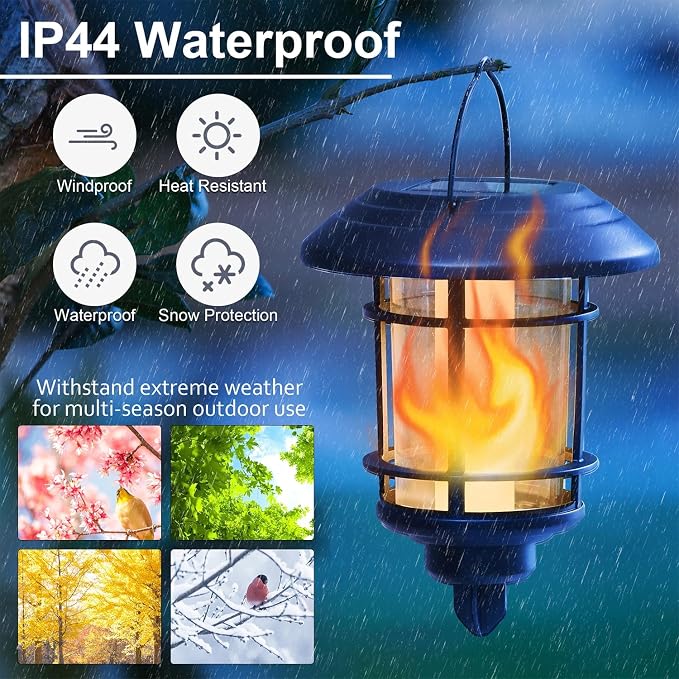 Dynaming 6 Pack Solar Flame Torch Lights Outdoor, Halloween Dual Use Flickering Flame Garden Light, Christmas Hanging Lanterns, Auto On/Off & Waterproof Lighting for Lawn Patio Yard Walkway Driveway