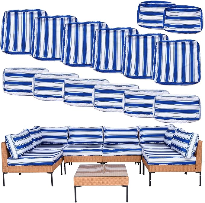 14 Piece Outdoor Patio Cushion Covers Replacement Waterproof with Zipper for 6-Seater Sectional Couch Chair Patio Furniture Conversation Sofa Seat Cushions Slipcovers Set, Only Cover