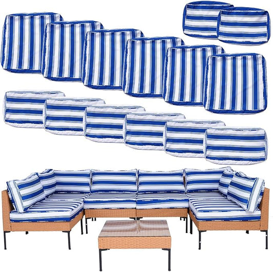 14 Piece Outdoor Patio Cushion Covers Replacement Waterproof with Zipper for 6-Seater Sectional Couch Chair Patio Furniture Conversation Sofa Seat Cushions Slipcovers Set, Only Cover