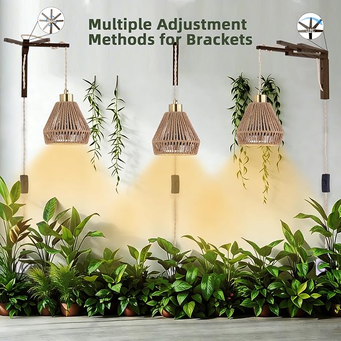 Hanging Grow Lights for Indoor Plants - 35W 4000K Full Spectrum Plant Light, Wall Mounted Grow Light with Wooden Bracket, Timer, 15FT Power Cord, Ideal for Plants, Flowers & Home Decor