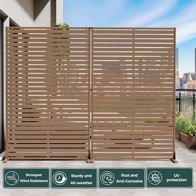 Privacy Fence Screen with Stand 6 Panel 72" H×47" W HDPE Decorative Privacy Panels with Stand, Air Conditioner Fence Panels, Privacy Screen for Outdoor Backyard, Balcony, Pool