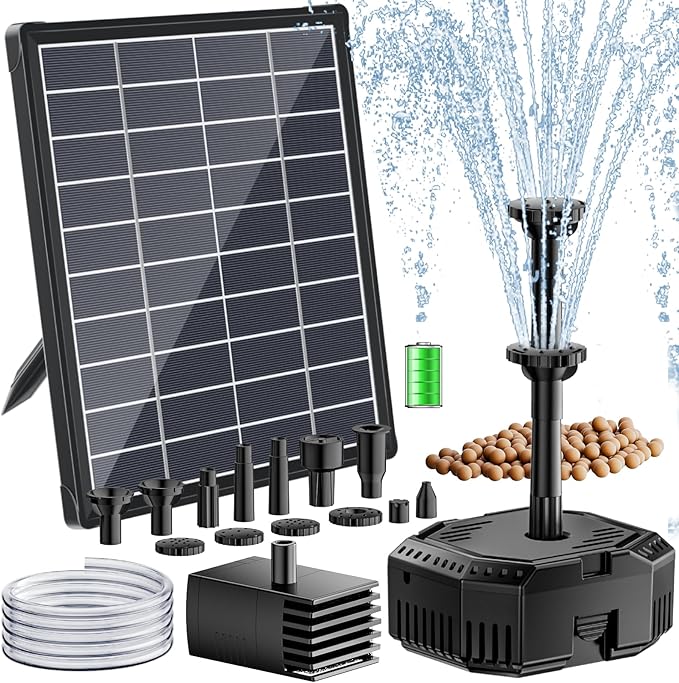Antfraer 7W Solar Pond Filter with Battery Backup, Solar Pond Filter with Water Pump, Pond Pump with Shortage Protection For Small Pond Bird Bath Fish Ponds