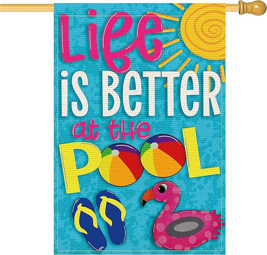 Balgardekor Life is Better at the Pool Garden Flag 28 x 40 Large House Flag Vertical Double Sided Burlap Summer Yard Outdoor Decor Home Decor (28 x 40, Pool)