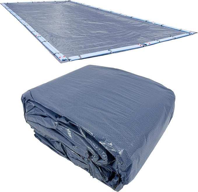 Pool Mate 25 x 45 ft Blue Winter Pool Cover for Inground Pools, 5 ft Overlap (30 x 50 ft Cover Size), Solid 7 x 7 Scrim, 2.2 oz/yd2, 8-Year Warranty, Style: 462545RPM