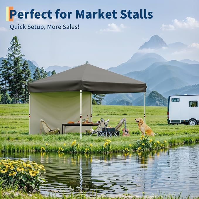 10x10ft Pop Up Canopy Tent, Heavy Duty Commercial Instant Tent, One-Push Setup with 1 Removable Sidewall, 210D Oxford Waterproof UV Protection (UPF 50+) for Outdoor Camping, Parties, Farmers Market