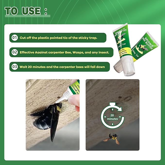 Carpenter Bee Traps for Outside, 2 Pack Sticky Trap, Brain's Bee Butter, Wood Bee Traps for Outside