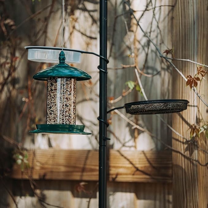 Backyard Expressions Bird Feeding Station Kit - 75" Bird Feeder Pole with 5 Prong Base and Stand for Outdoors - Black