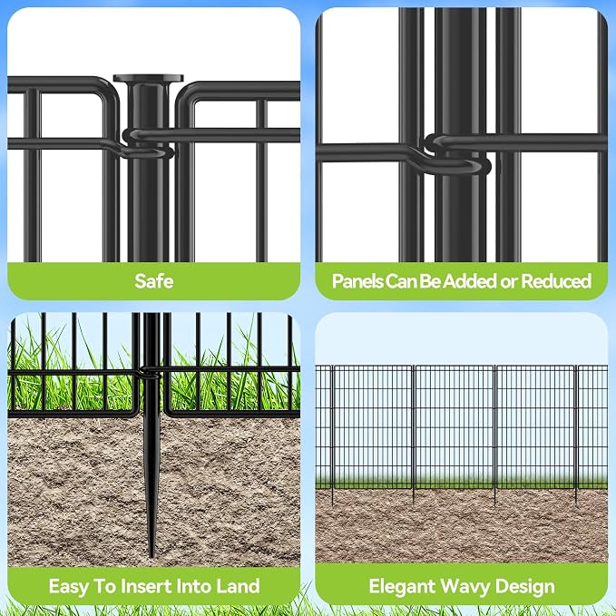 INJOPEXI Decorative Garden Fence 6 Panels 13ft (L)×42in (H) Animal Barrier Fences with 6 Panels Rustproof Metal Wire No Dig Rabbit Fencing Dog Fence for Outdoor Backyard Patio - Without Fence Gate