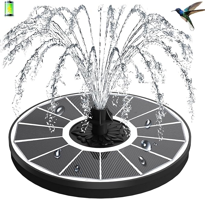 3.5W Solar Fountain with 2000mAh Battery - Work On Cloudy Days - Upgrade Glass Panel Solar Bird Bath Fountain, Hummingbird Water Feature Pump with 7 Nozzles, 4 Fixed Pipes for Garden, Pool