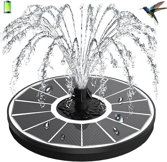 3.5W Solar Fountain with 2000mAh Battery - Work On Cloudy Days - Upgrade Glass Panel Solar Bird Bath Fountain, Hummingbird Water Feature Pump with 7 Nozzles, 4 Fixed Pipes for Garden, Pool
