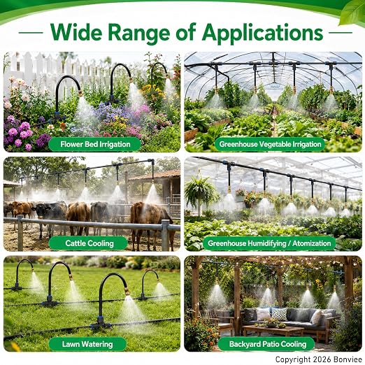 240Ft 1/4" Drip Irrigation System, 360° Adjustable Copper Nozzles, Save 80% Watering System for Garden, Upgraded DIY Kit for Outdoor Plants, Raised & Flower Beds, Landscape, Greenhouse, Yard