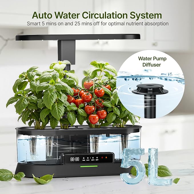 SUNCOZE Hydroponics Growing System Kit with Split Tank, Dimmable 36W Full Spectrum LED Grow Light, 12 Pods Indoor Herb Garden with Timer & Clock Smart Pane, 21.65 Inch Height Adjustable Herb Garden