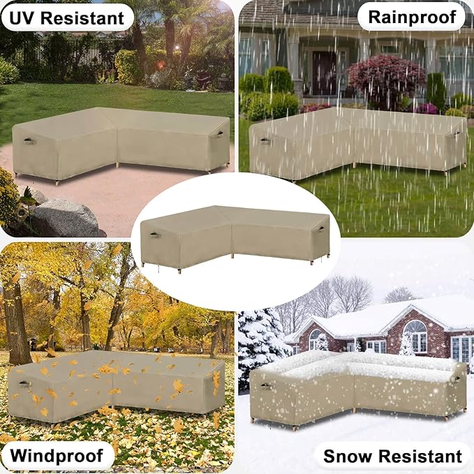 OutdoorLines Waterproof Outdoor Patio Sectional Cover - UV Resistant & Windproof L-Shaped Patio Furniture Covers for Deck, Lawn and Backyard, 420D Heavy Duty Couch Cover, Left Facing, 83"x104", Camel