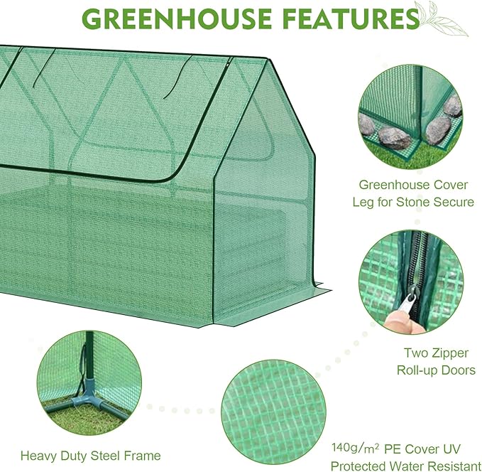 BPS Raised Garden Bed Set, 4x2x1 FT Metal Bottomless Flower Bed with PE Cover for Outdoor Planting, Green