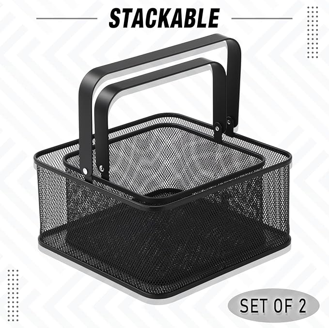 Set of 2 Metal Harvest Baskets Square Wire Garden Basket with Iron Handle Multi-functional Storage Organizer for Gathering Vegetables, Fruits, Kitchen, Garden, Picnic