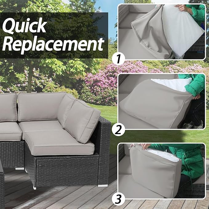 14Pcs Patio Cushion Covers Replacement Splashproof UV-Resistant Inelastic Covers with Zippers, Max Compatible 23.6x23.6x3.9 inch Patio Cushion, for 7 Pcs Outdoor Patio Furniture Sets